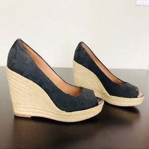COACH Platform Black Logo Wedges
